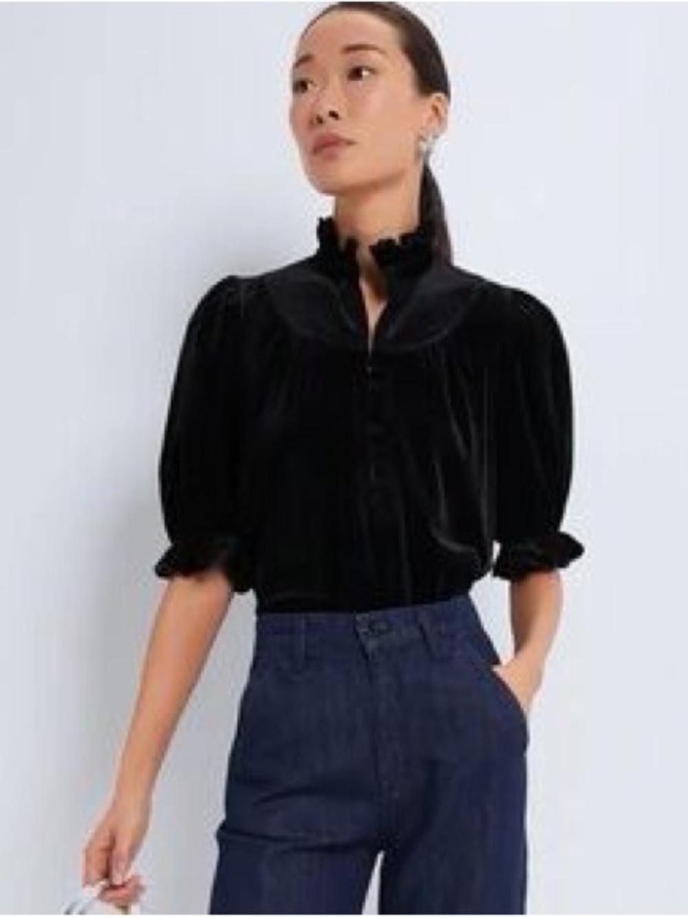Pomander Place Selena Velvet Blouse In Black Size S - Picture 2 of 7